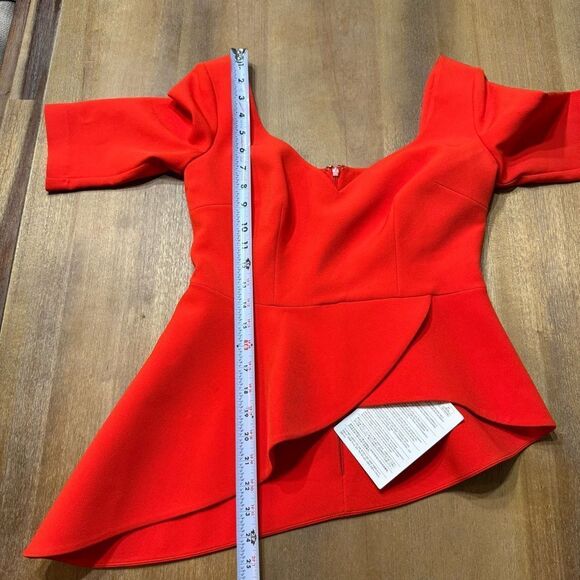 Safiyaa Peplum Blouse Size 6 Orange Asymmetrical‎ Hem V-Neck - Picture 7 of 14
